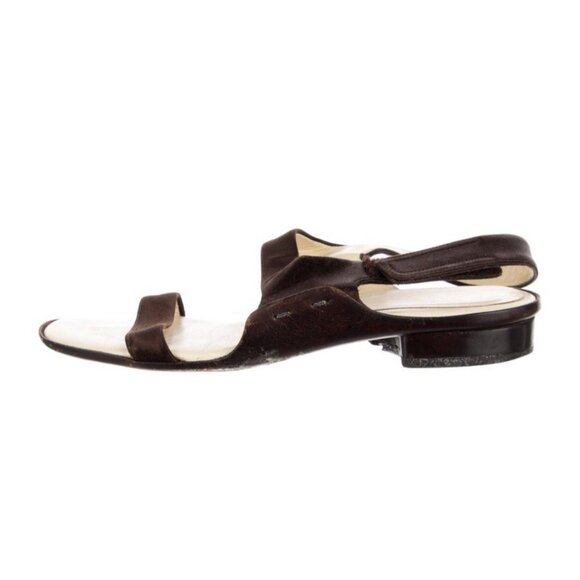 Prada Authentic Solid Brown Satin Leather Flat Slingback Sandals 5.5 - Picture 1 of 8